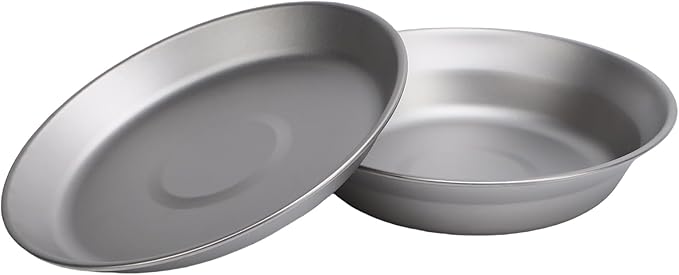 Fockety Pure Ti Camping Plate 2pcs 500ml and 300ml Stackable Ti Dish Cookware with High Hardness Backpacking Ti Plate for Camping Hiking Backpacking Picnic