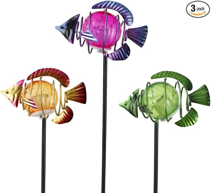 Outdoor Garden Solar Lights3Pack Decorative Solar Lights for Garden Decor Tropical Fish Backyard DecorLed Solar Lights with Stakes for Yard Landscape Patio(21.3''H)