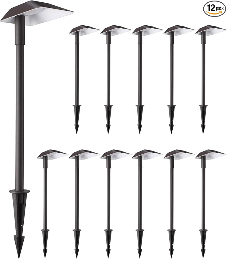 LEONLITE 12-Pack Anti-Glare Low Voltage Pathway Lights 5W Wired LED Landscape Path Lights Aluminum IP65 Outdoor Landscape Lighting for Walkway Yard 5000K Daylight ETL