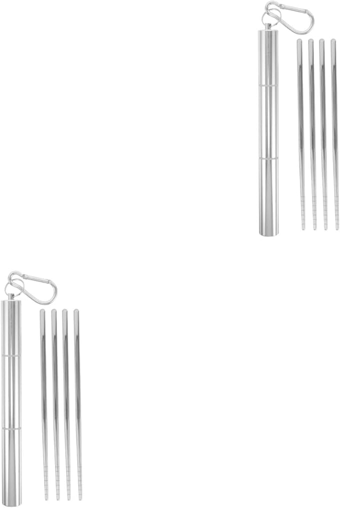 LOGOFUN 4pcs Stainless Steel Travel Chopsticks with Metal Carrying Case Portable Utensils for Camping Hiking Picnic