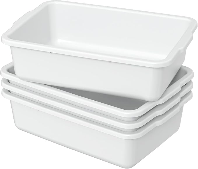 4 Pack Extra Large Bus Tub 32 L White Utility Bus Box Plastic Dish Tub for Restaurant