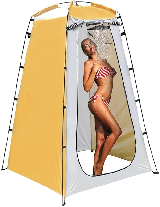 Sunshade Bathing Tents Folding Beach Privacy Shelter Tent Waterproof Protection Tear-Resistant for Camp Fishing (Yellow Gray)