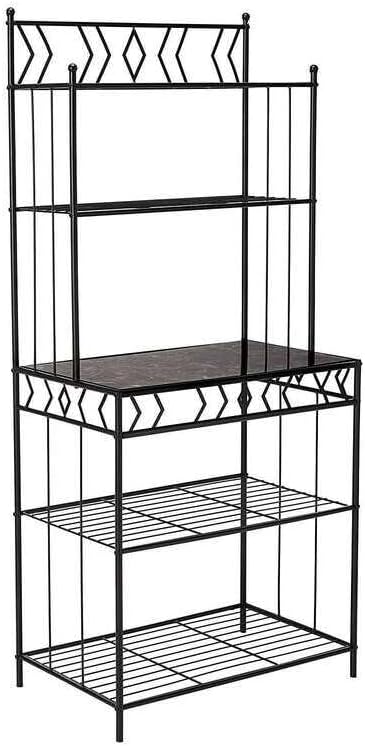 Black Rectangle Kitchen Rack with Marble Look Top Modern Storage Shelf with Metal Frame for Kitchen 30 x 16 x 67