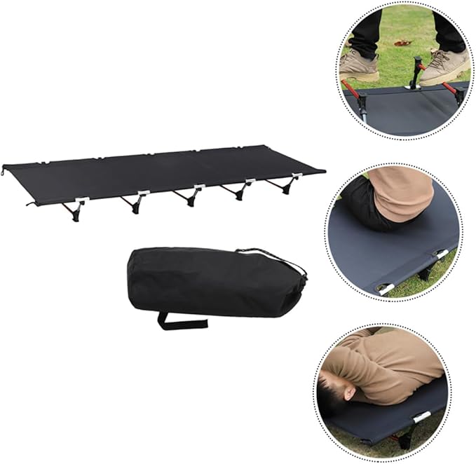Hemoton Portable Folding Camp Bed Outdoor Camping Cot Sturdy Metal Frame Lightweight Design Carry Bag for Travel and Beach Use