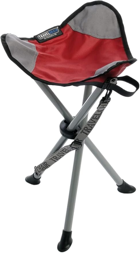 Travel Chair Slacker Tripod Chair for Camping Lightweight Chair Adjustable Carry Strap for Easy Transport | Oversized Duck Feet for Improved Stability | Perfect for Outdoor Adventures (Red)