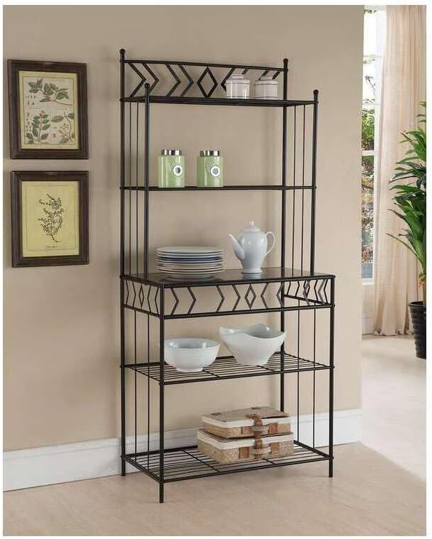 Black Rectangle Kitchen Rack with Marble Look Top Modern Storage Shelf with Metal Frame for Kitchen 30 x 16 x 67