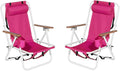 Backpack Beach Chair 4 Position Folding Reclining Lounge Heavy Duty Steel Frame 330 lbs Capacity &amp Wooden Armrests Set of 2 23x21.7x31.5 Pink