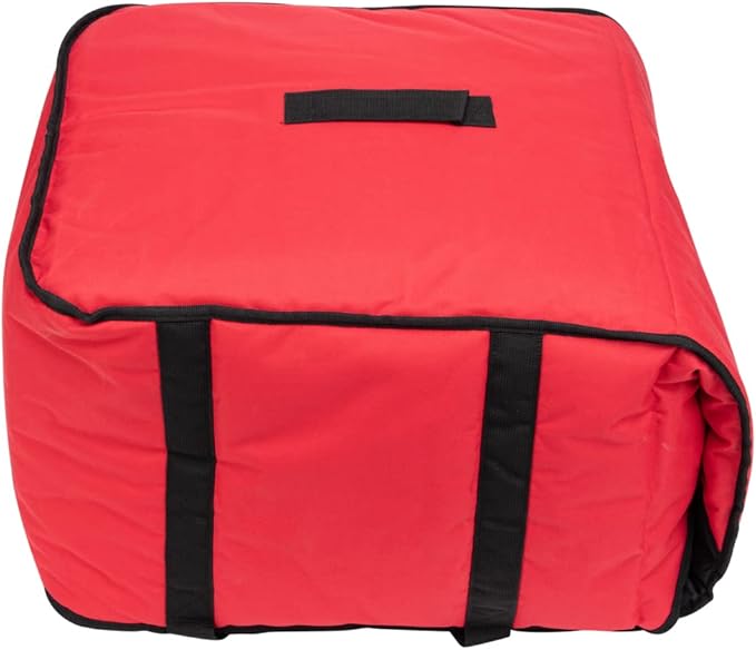 Delivery Tek 16.5 x 18 x 6.5 Inch Insulated Pizza Bag 1 Durable Delivery Bag - Holds (2) 16 or (3) 14 Pizza Boxes Red Polyester Cater Bag Extra-Large Flap Machine Washable