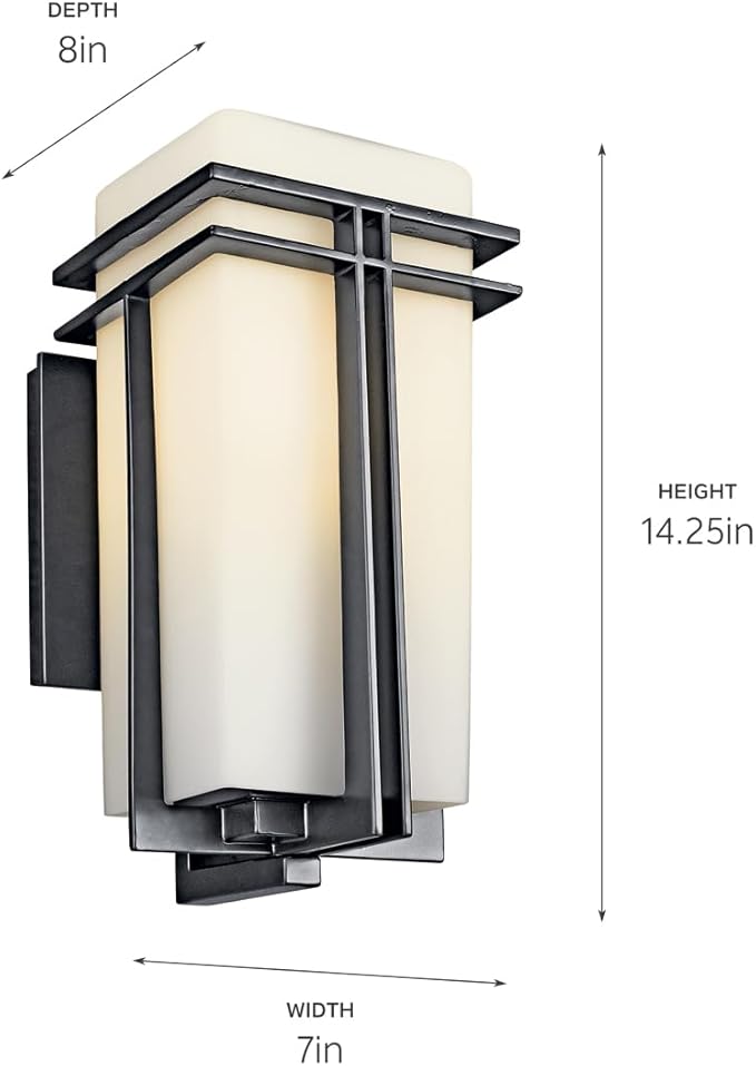 Kichler Tremillo 17.25 Outdoor Wall Lightin Black 1-Light Exterior Wall Sconce Porch Light with Satin Etched Cased Opal Glass (17.25 H x 8.5 W) 49202BK