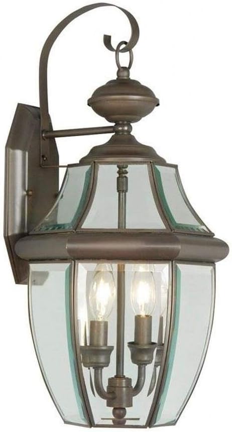 Livex Lighting 2251-07 Monterey 2 Light Outdoor Bronze Finish Solid Brass Wall Lantern with Clear Beveled Glass 20.25 x 10.5 x 20.25