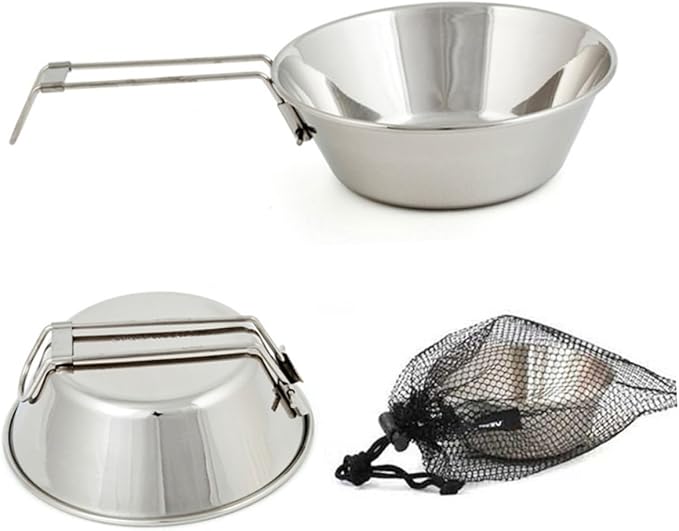 TOYANDONA 3pcs Portable Foldable Stainless Steel Bowl Lightweight Outdoor Camping Dish Handle for Travel Food-grade Material Easy to Clean Compact Design for Hiking and Adventure