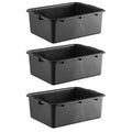 3-Pack 20 x 15 x 7 Commercial Bus Tub/Bus Box - 9 Gallons without Lid - Stackable Dish Storage Boxes for Home Kitchen Pantry or Garage Organization – Heavy-Duty and Freezer-Safe - Black