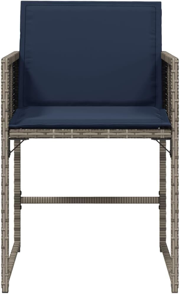 4-Piece Gray PE Rattan Patio Chairs Set with Navy Cushions Outdoor Furniture for Backyard Poolside Camping Foldable Steel Frame Lounge Chairs with Washable Covers