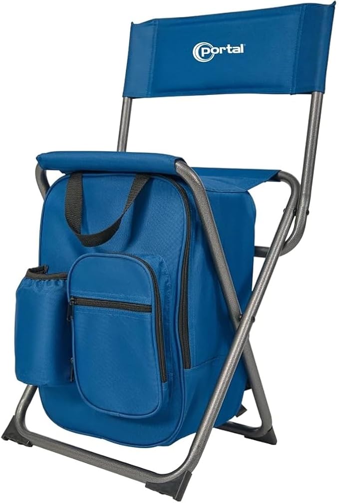PORTAL Backpack Cooler Chair Fishing Chairs with Backrest Folding Camping Stool Compact for Outdoors Hiking Hunting Travel Supports 225 lbs Capacity
