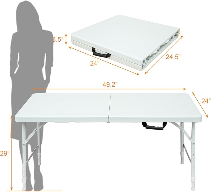 4ft Portable Folding Table Indoor Outdoor Maximum Weight 135KG Foldable Table for Camping White
