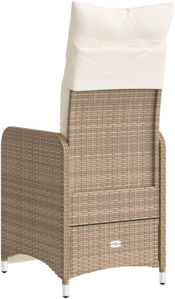 Beige Adjustable Reclining Garden Chair PE Rattan Lounge 23x21.5x36.2 Inches Powder-Coated Steel Frame Recliner Patio Seat for Balcony Yard Terrace