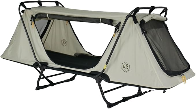 Kamp-Rite Anniversary Series 1 Person Tent cot with 20 Degree Outfitter Sleeping Bag and Self Inflating Sleeping pad for Camping Hunting Fishing 3 Piece Bundle Package (Tan)