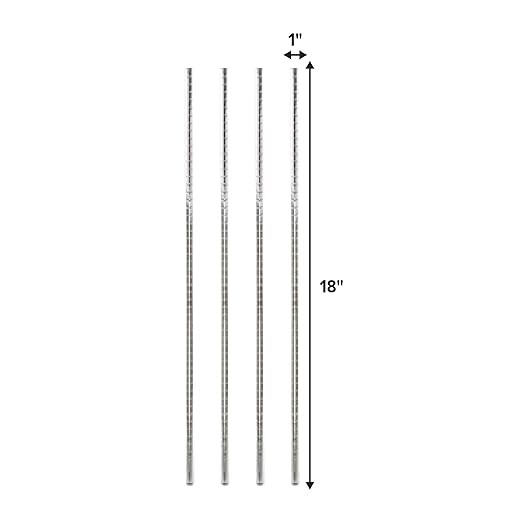 Stainless Steel Chrome Wire Shelving Posts – Set of 4 Poles (18) – Heavy Duty Commercial Grade for Wire Racks &amp Storage Shelving Units