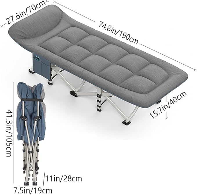 Folding Camping Cot with Mattress and Pillow Portable No Installation Lightweight Adult Sleeping Bed for HomeOfficeCamping and Travelling (Grey) (Black)