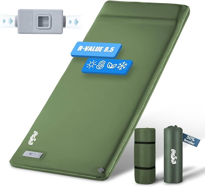Camping Sleeping Pad Self Inflating Sleeping Pad with Electric Pump 3.2 Ultra-Thick Memory Foam Sleeping Mat with Pillow Camping Mattress Compact for Backpacking Hiking Traveling