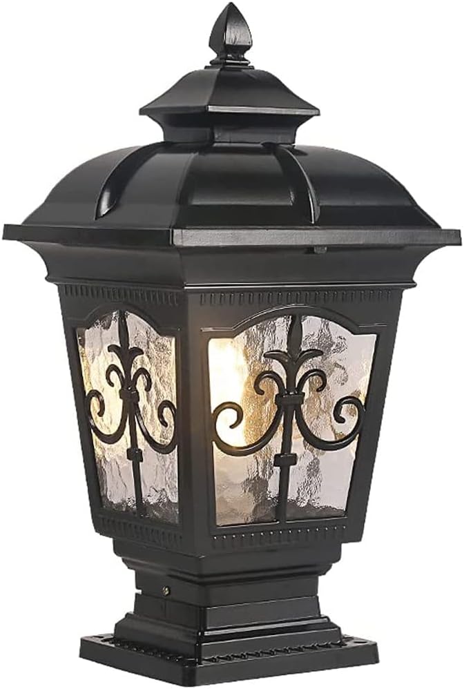 Outdoor Column Lights IP65 Waterproof Garden Post Light Fixture Aluminum Glass Pillar Lights Outdoor Fence Column Cap Light External Patio Landscape Post Lamps (Black)
