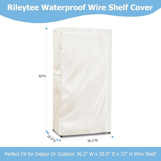 Rileytee Wire Shelf CoverHeavy Duty 600D Dustproof Waterproof Shelf Covers for ShelvingOutdoor Storage Rack Cover for Wire Rack with ZipperWhite36.2 W x 20.5 D x 60 H