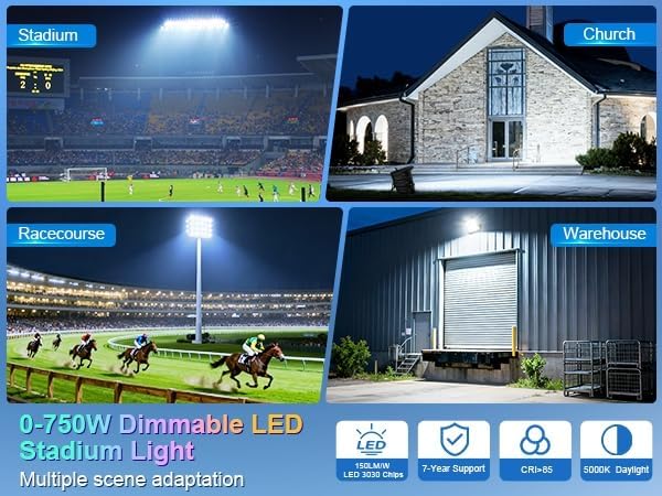112500LM Led Stadium Light Dimmable 0-750w Super Bright Led Arena Flood Lights Outdoor 100-277v 5000k Yoke U Mount IP66 Waterproof Outside Wall Light Commercial for Square Golf Court Port