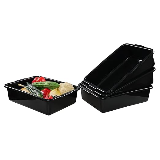 13 L Commercial Bus Tub Box 4 Pack Dishpans for Restaurants Black