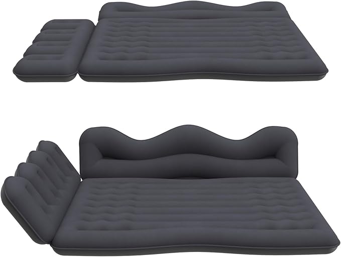 Car Air Mattress Inflatable SUV Truck Camping Mattress for Back Seat Thickened Travel Car Bed Sleeping Pad with 2 Round air-Filled BolsterAir Pump and 2 Pillows (Black)