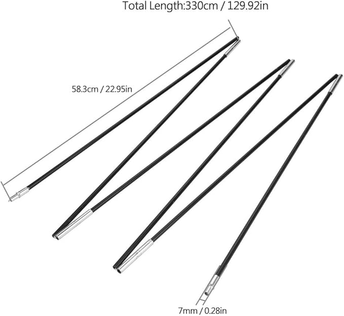 Camping Tent Pole Fiberglass Foldable Camping Tent Pole 6 Segments Outdoor Retractable Sunshelter Camping Tent Support Rods Awning Frames Kit