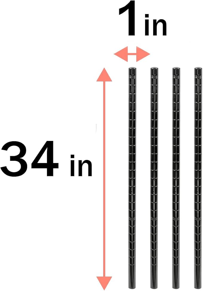 34''H Black Epoxy Wire Shelving Posts | Pack of 4 Posts | NSF Commercial Heavy Duty |
