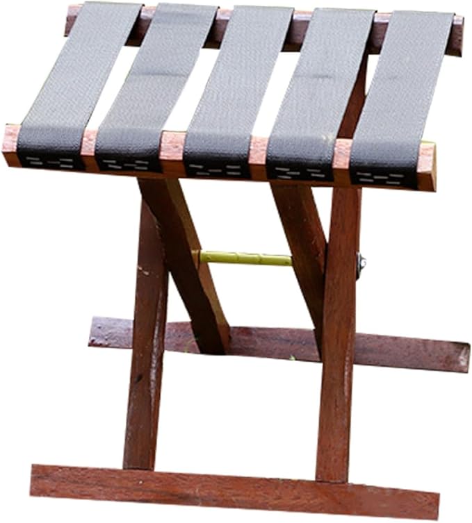 Portable Folding Stool Bench for Camping Stools Adults Solid Wood Compact Fishing Seat Safety Strap for BBQ and Travel