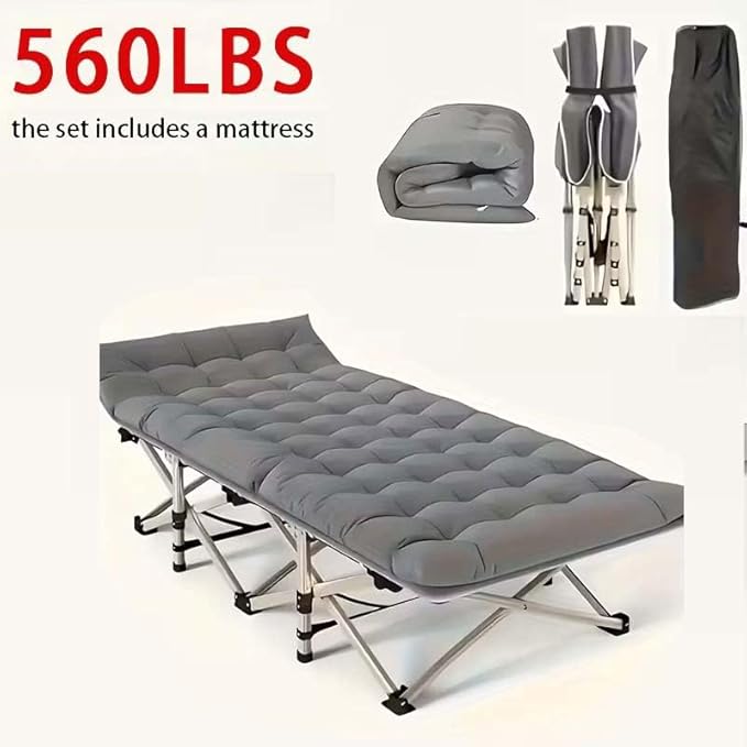 Outdoor Folding Bed – Features Skin-Friendly Breathable Fabric with an Enlarged and Thickened Mattress ergonomically Thickened Pillow Reinforced Bed Frame for Durability (560LBS)