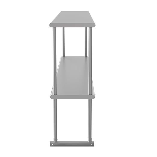 Flash Furniture Reese Commercial Metal Double Kitchen Overshelf Two-Tier Adjustable Shelf 430 Stainless Steel 18 Gauge NSF Certified 72 x 12