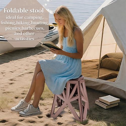 18 Folding Stool - Brown 1 Piece Portable Step Stool Foldable - No Assembly Needed 500lb Capacity - Non-Slip Collapsible Stool Chair for Kitchen Bathroom Camping RV