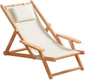 MOOTEK Wood Portable Reclining Beach Chair 4 Level Height Adjustable Reclining Chairs with Wood Frames and Cushioned Headrest for Indoor Outdoor Garden Backyard Poolside