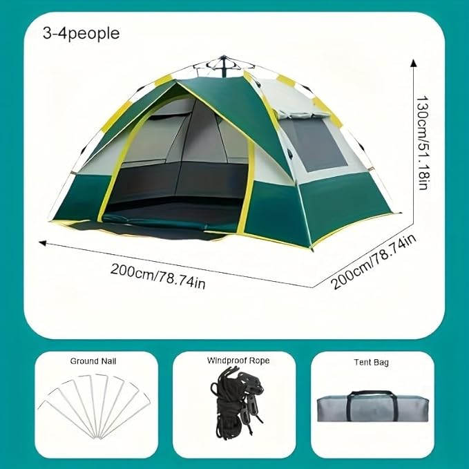 Automatic Instant Setup Camping Tent | All-Season with Dual Doors &amp Mesh Windows Windproof Lightweight Oxford Cloth Zipper Closure Fiber Brackets for Camping