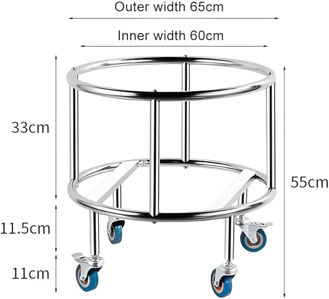 Stainless Steel Stock Pot Rack with Four Wheels Bucket Mobile Stand Gas Bottle Mobile Base for Moving Storage Buckets Milk Buckets Easy to Install (Silver 65x55cm)