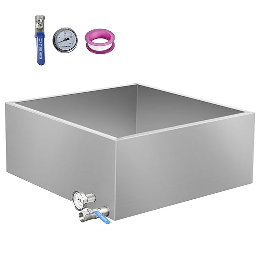 Maple Syrup Evaporator Pan 304 Stainless Steel Maple Syrup Evaporator with Valve and Thermometer 24.9Gal Feed Pan for Boiling Maple Syrup 24 x 24 x 10 Inch for Home and Outdoor Use