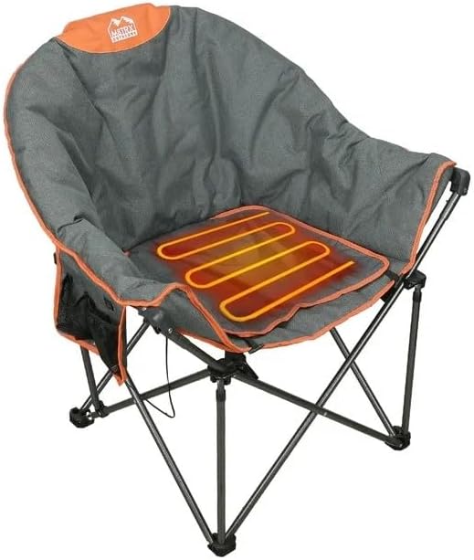 M8TRX Heated Camping and Club Chair Outdoor Portable Folding Chair Supports 350 LBS USB Charging Port Orange and Grey