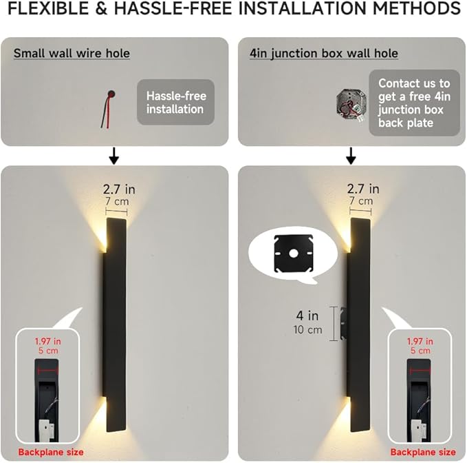 2 Pack Outdoor Wall Sconce 15.7 Inch Black Finish 18W LED Exterior Light 3000K Warm White Weatherproof Aluminum 110V-240V Vertical &amp Horizontal Mount for Porch Patio Entryway
