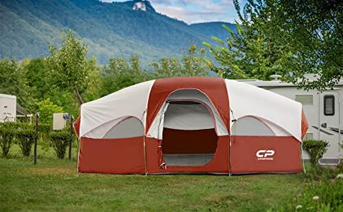 CAMPROS CP Tent 8 Person Camping Tents Weather Resistant Family Tent 5 Large Mesh Windows Double Layer Divided Curtain for Separated Room Portable with Carry Bag
