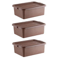 3-Pack 20 x 15 x 7 Commercial Bus Tub/Bus Box - 9 Gallons with Lid - Stackable Dish Storage Boxes for Home Kitchen Pantry or Garage Organization – Heavy-Duty and Freezer-Safe - Brown