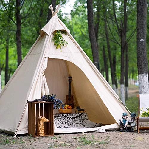 Free Space Outdoor 100% Cotton Canvas Waterproof Pyramid-Shaped Camping Tent (Beige 2.15meters)