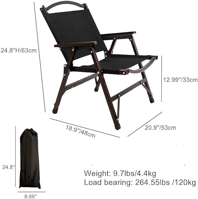 UNISTRENGH Wooden Folding Camping Chair Portable Beech Wood Outdoor Backrest Chair for Road Trip Fishing Beach Patio and Backyard (Black/Walnut Color)