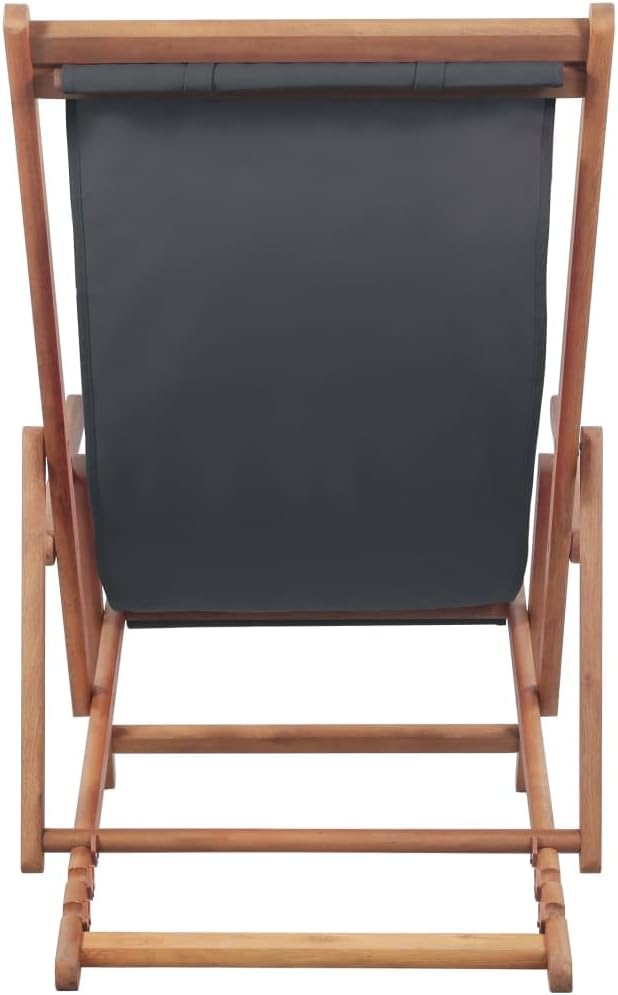 Versatile Folding Beach Chair with Adjustable Recline Comfortable Pillow Wooden Frame Gray