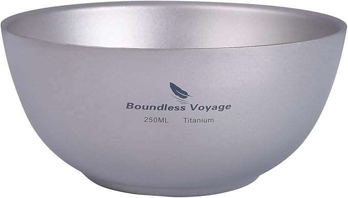 Boundless Voyage 250ML Titanium Double Wall Bowl Ultralight Portable Metal Food Rice Bowl Indoor Outdoor Camping Tableware for Adult Children Ti1093T