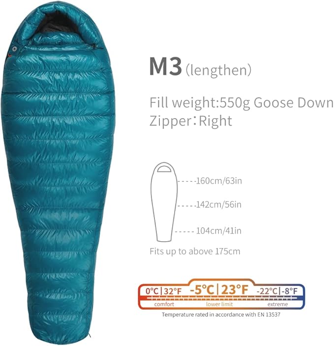 M3 Series -5 Degree 800FP Goose Down Sleeping Bag Ultralight Down Sleeping Bag for Backpacking and Camping for Men &amp Women