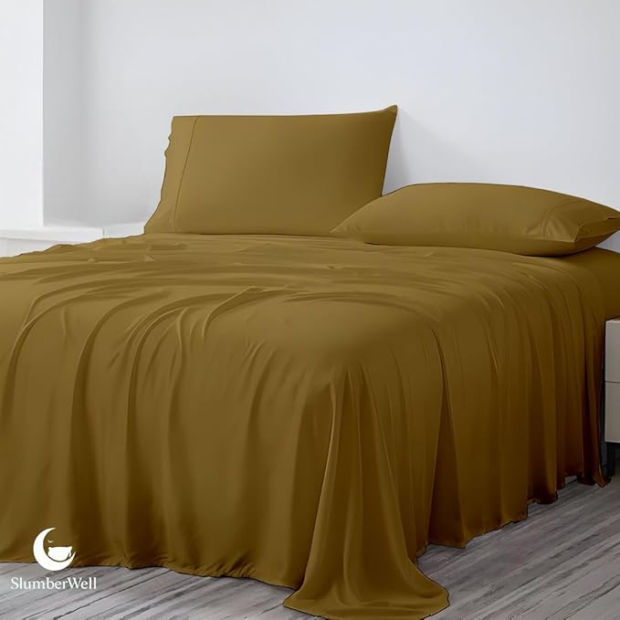 SlumberWell 4 Piece Luxury Soft Microfiber Fitted Bed Sheet Set for Campers 6 to 12 Inch Deep Pocket RV Bunk 35 x 79 Taupe