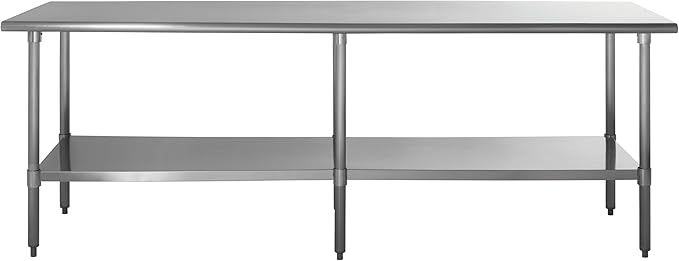 Kratos Stainless Steel Kitchen Prep Table 96x24 with Undershelf NSF Worktable for Restaurants - 18ga/430SS (28W-074)